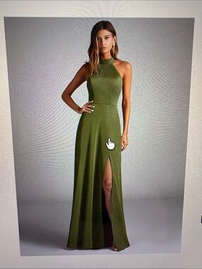 Brand New with Tags Azazie Myra Olive Stretch Satin Dress